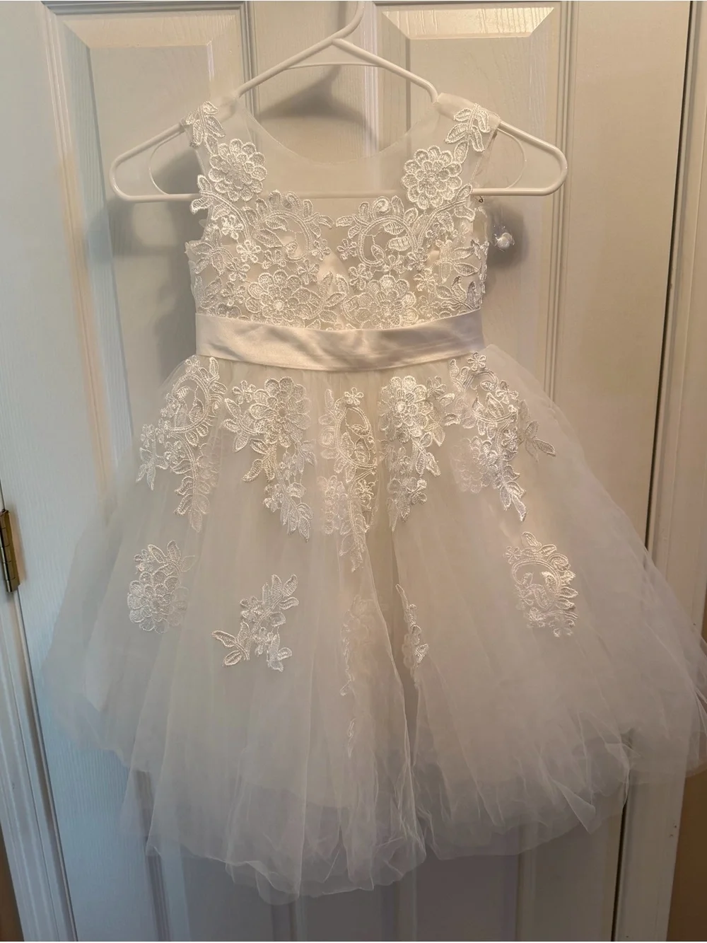 Miama Girls White Floral Lace Tulle Dress